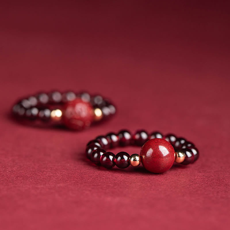Karma Stone Garnet Cinnabar Lucky Bead PiXiu Om Mani Padme Hum Rose Protection Ring