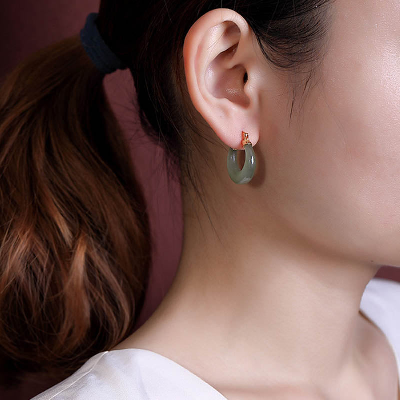 Karma Stone Round Jade Cyan Jade Prosperity Luck Drop Earrings