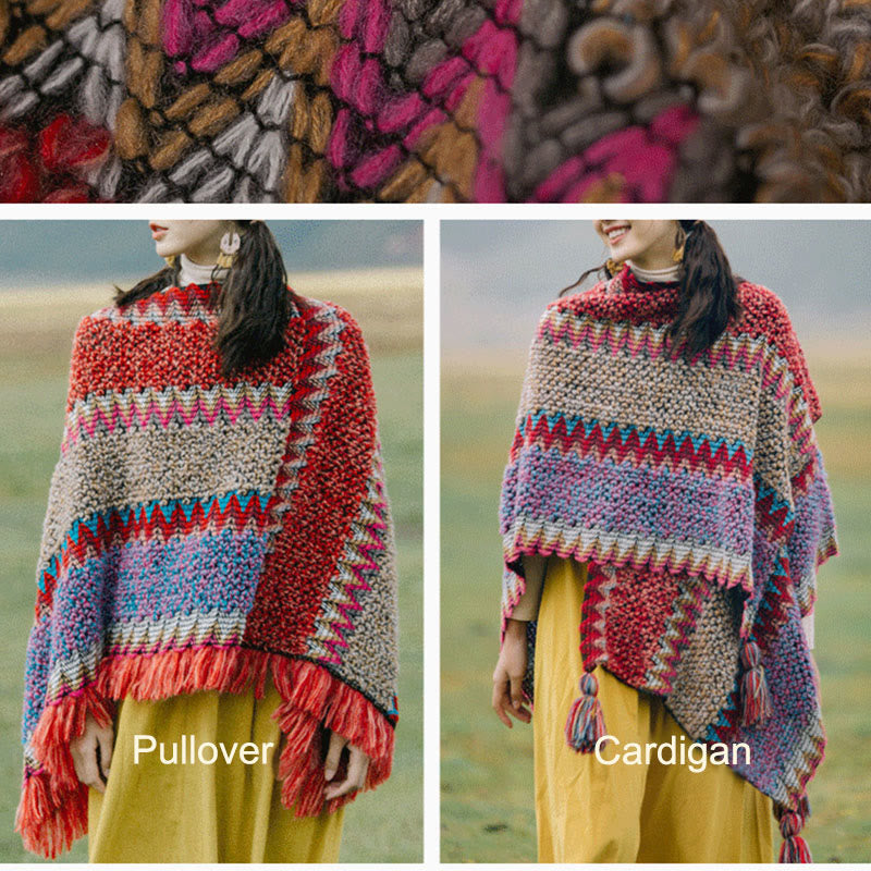 Karma Stone Tibetan Shawl Knitting Warm Cloak Tibetan Tassel Scarf
