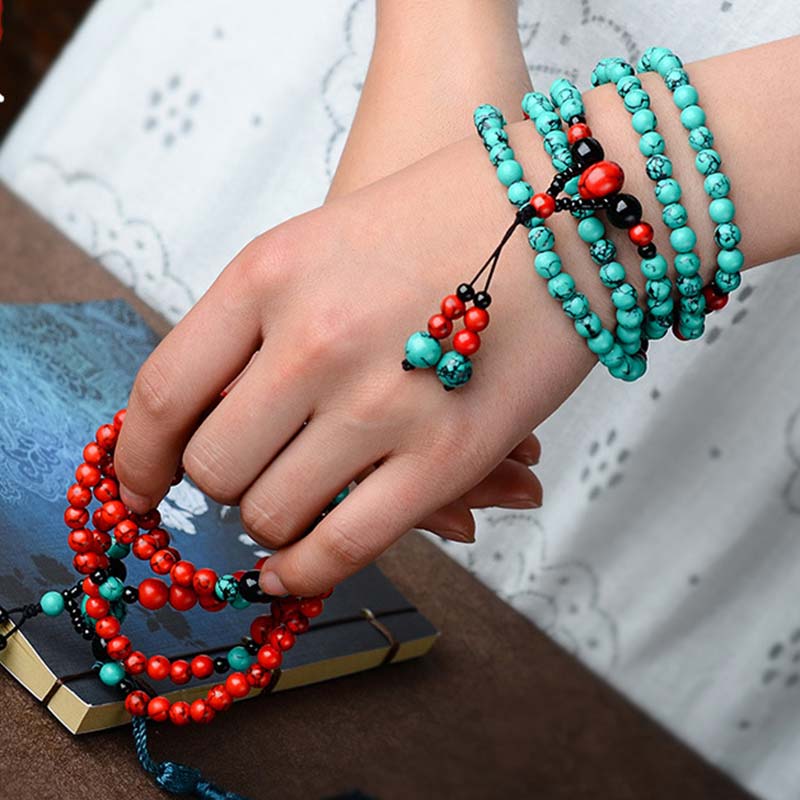 Karma Stone Turquoise Black Onyx Red Turquoise Bead Protection Bracelet
