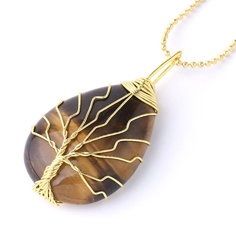 Karma Stone Natural Quartz Crystal Tree Of Life Healing Energy Necklace Pendant