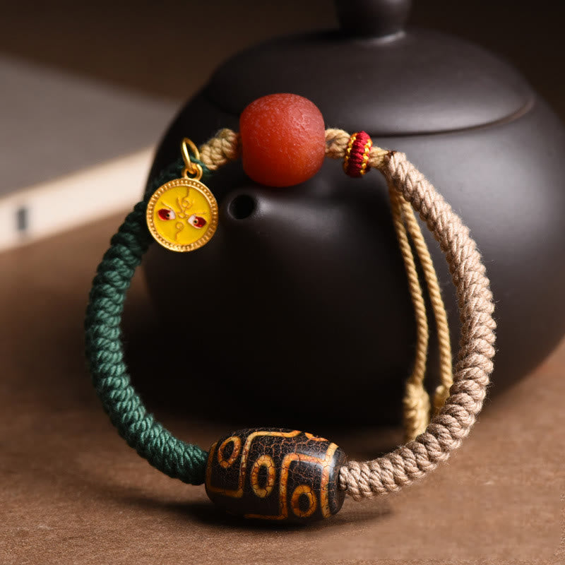 Karma Stone Handmade Tibetan Nine-Eye Dzi Bead Wealth Rope Bracelet