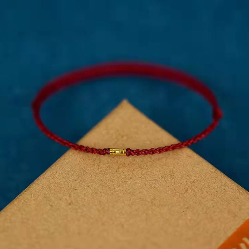 Karma Stone 925 Sterling Silver Lucky Golden Bead Braided String Bracelet Anklet