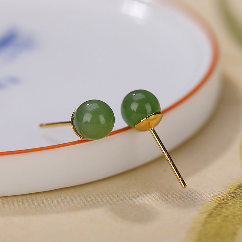 Karma Stone 925 Sterling Silver Round Cyan Jade Healing Calm Stud Earrings