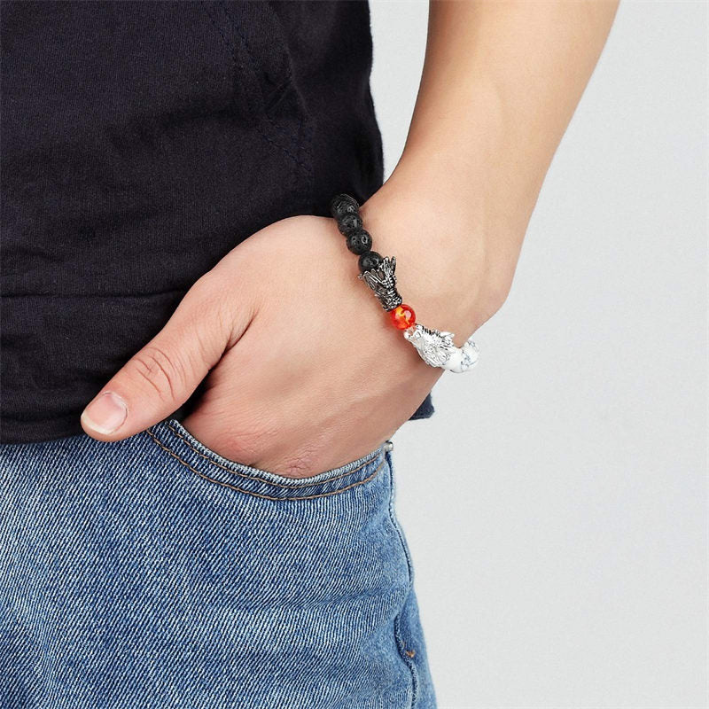 Karma Stone White Turquoise Lava Rock Dragon Blessing Beaded Bracelet