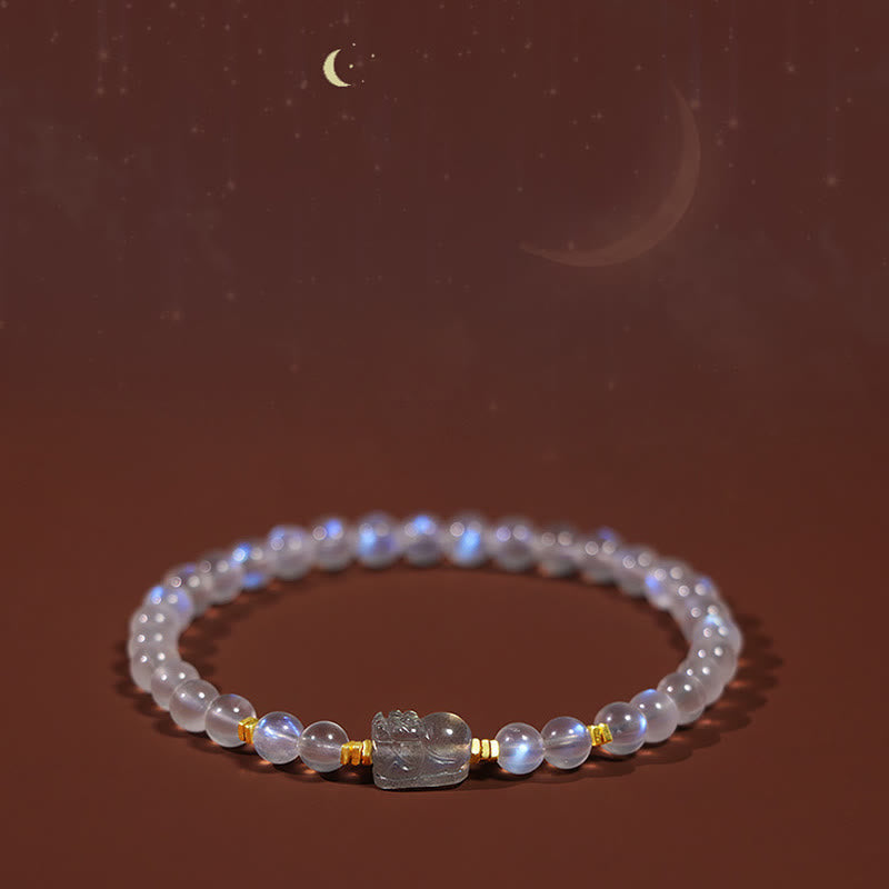 Karma Stone 925 Sterling Silver Plated Gold Natural Moonstone PiXiu Healing Bracelet