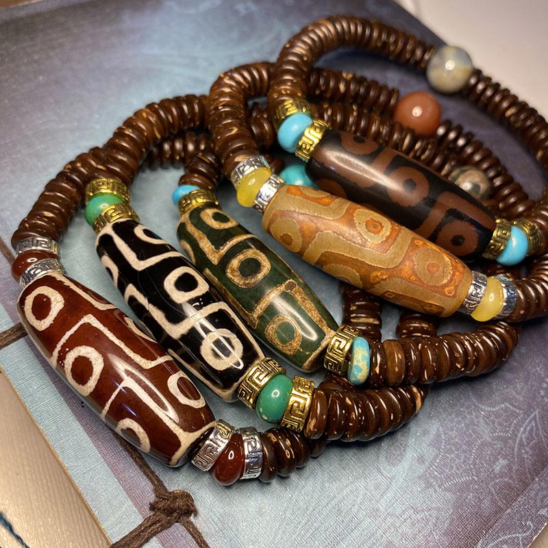 Karma Stone Tibetan Nine-Eye Dzi Bead Wealth Bracelet