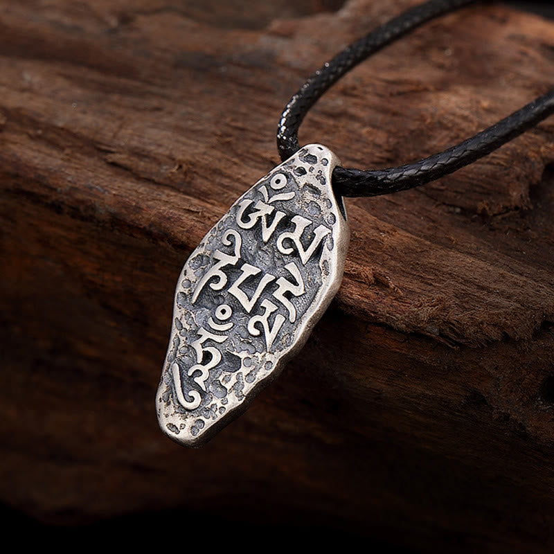 Karma Stone Tibetan 925 Sterling Silver Om Mani Padme Hum Dorje Vajra Engraved Strength Necklace Pendant