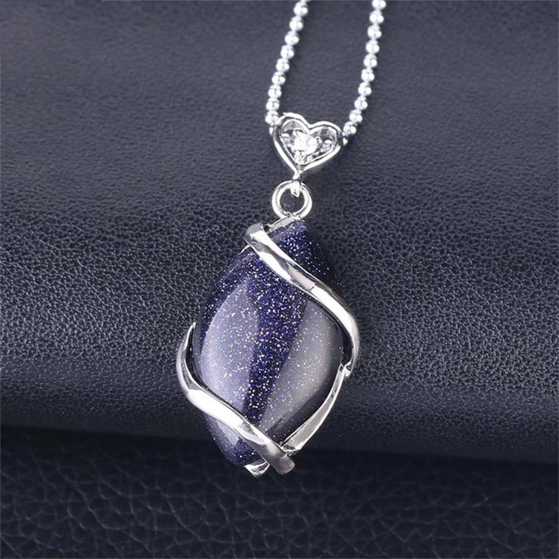 Karma Stone Marquise Pattern Natural Crystal Stone Charm Necklace Pendant