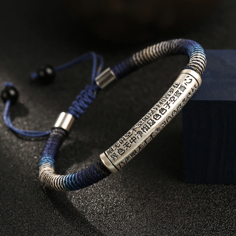 Karma Stone 999 Sterling Silver Heart Sutra Calm Handmade Braided Bracelet