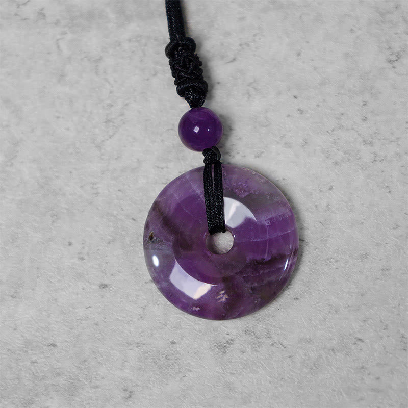 Karma Stone Lucky Coin Pendant Healing Crystal Gemstone Necklace