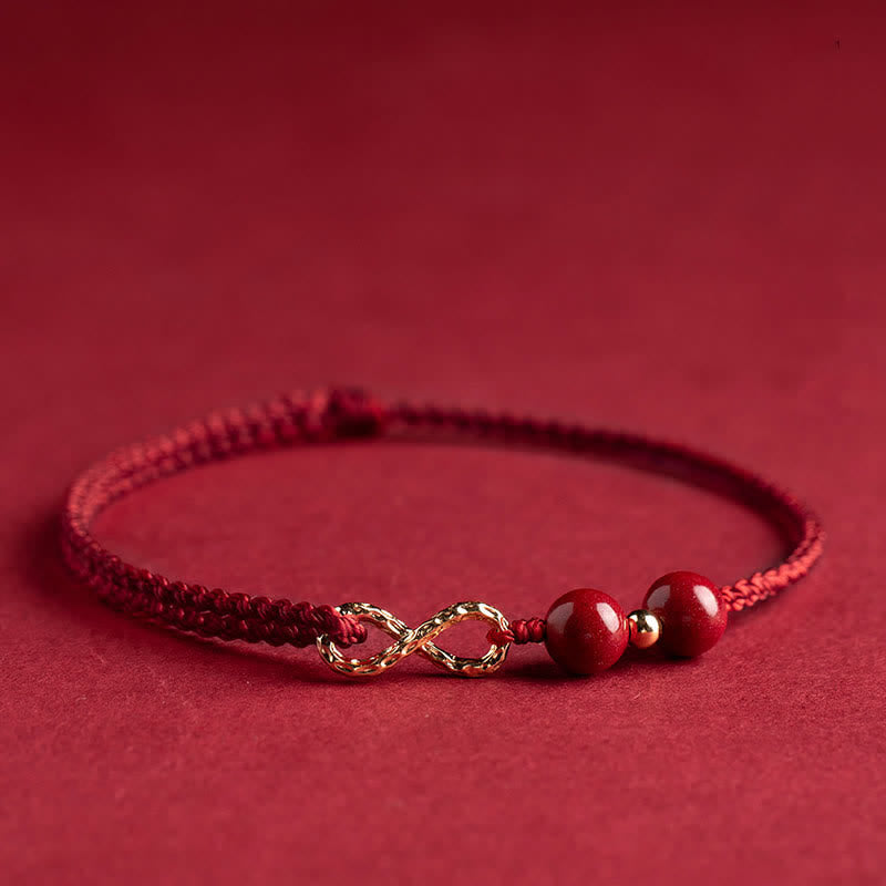 Karma Stone Cinnabar Blessing Red String 14K Gold Infinity Symbol Bracelet Anklet