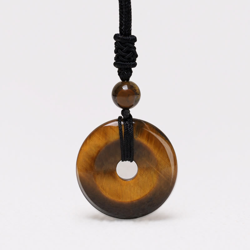 Karma Stone Lucky Coin Pendant Healing Crystal Gemstone Necklace