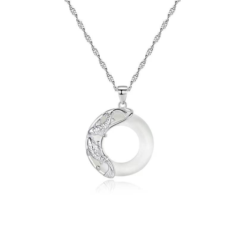 Karma Stone Natural White Jade Koi Lucky Necklace