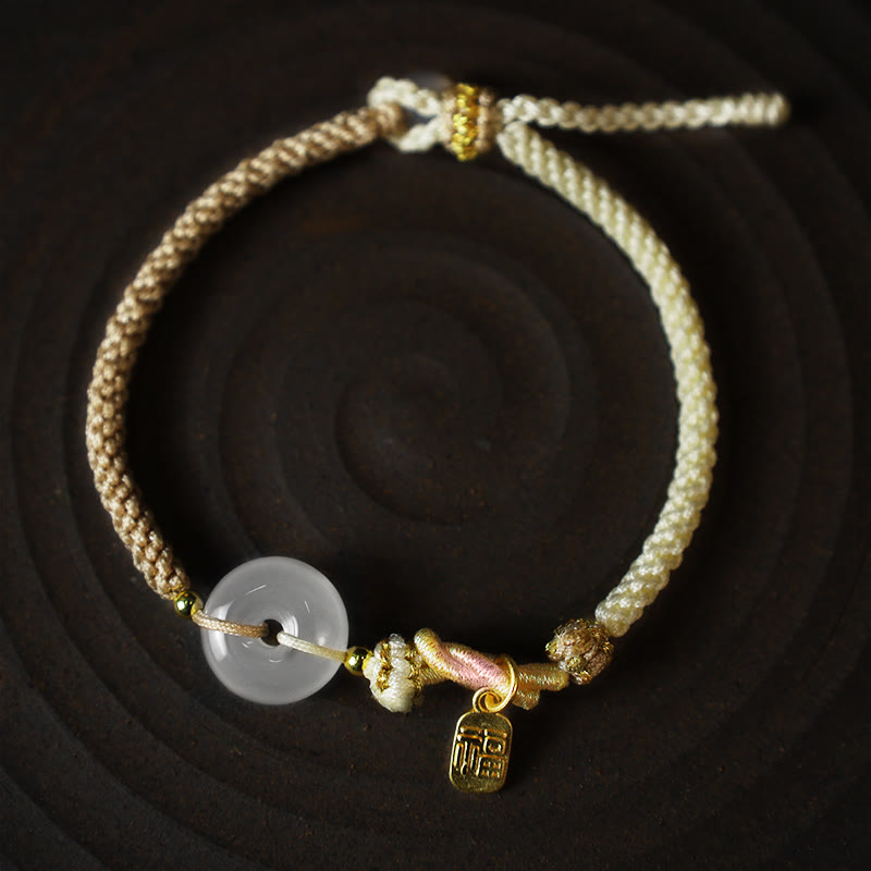 Karma Stone Handmade White Agate Peace Buckle Luck Happiness Protection Weave String Bracelet