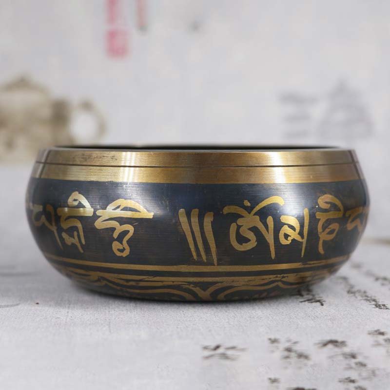Karma Stone Tibetan Meditation Bowl for Healing and Mindfulness Om Mani Padme Hum Singing Bowl