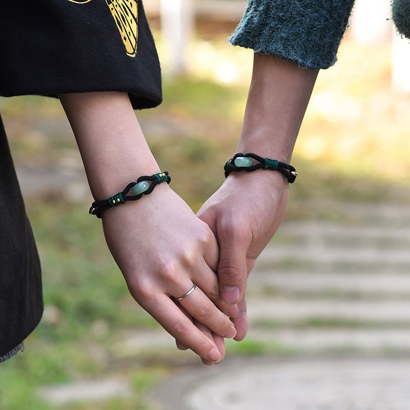 Karma Stone Tibetan Jade Lucky Black Rope Couple Bracelet