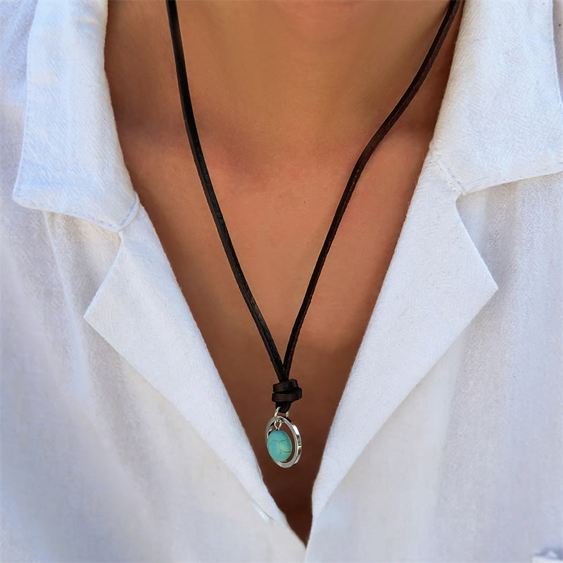 Karma Stone Round Turquoise Stone Protection Strength Necklace Pendant