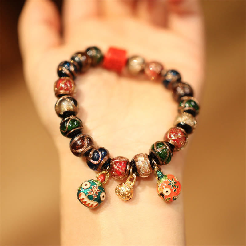 Karma Stone Tibetan Gold Swallowing Beast Family Five God Of Wealth Thangka Fortune Bead Bracelet