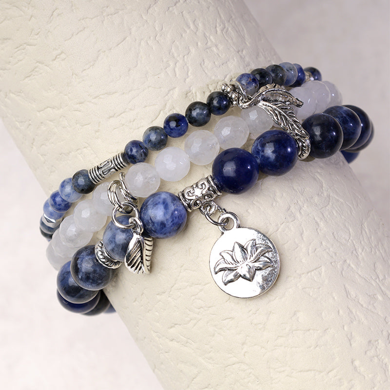 Karma Stone 3PCS Natural Quartz Crystal Beaded Healing Energy Lotus Bracelet