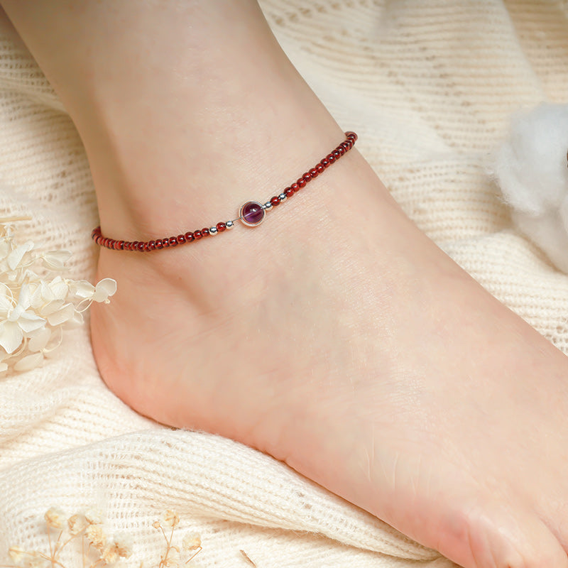 Karma Stone Garnet Amethyst Purification Calm Anklet