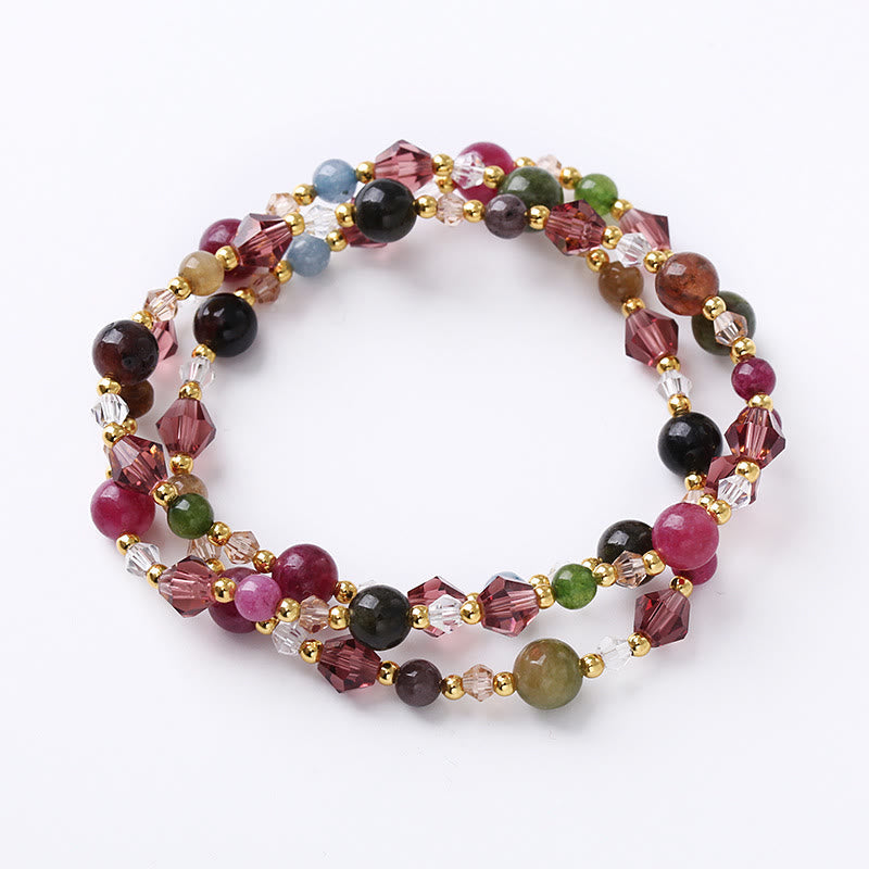 Karma Stone Natural Tourmaline Strawberry Quartz Amethyst Peace Wisdom Double Wrap Bracelet