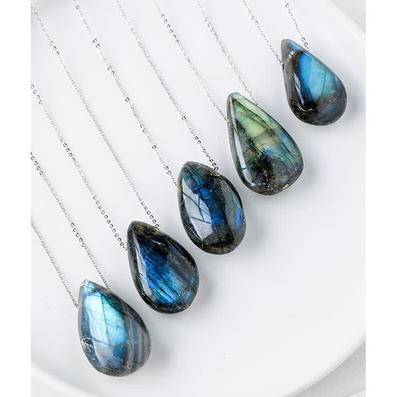Karma Stone Labradorite Water Drop Support Healing Necklace Pendant
