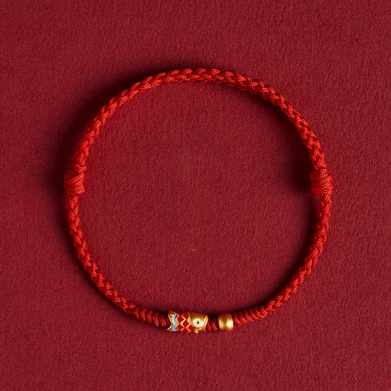 Karma Stone 925 Sterling Silver Handmade Koi Fish Wealth Success Braided Rope Bracelet