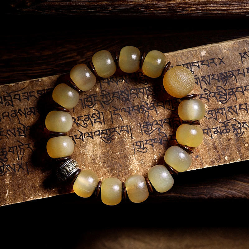 Karma Stone Handmade Tibetan Sheep Horn Om Mani Padme Hum Auspiciousness Bracelet