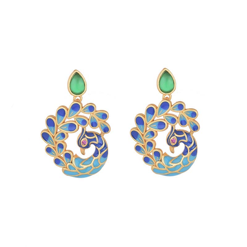 Karma Stone Natural White Peacock Green Agate Fortune Earrings