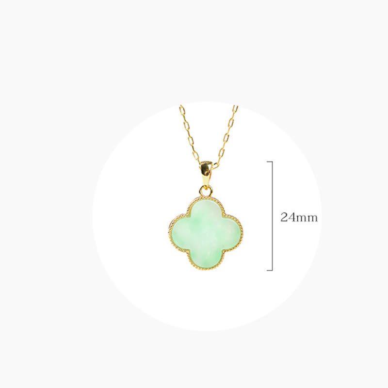 Karma Stone Four Leaf Clover Jade Pattern Luck Necklace Pendant