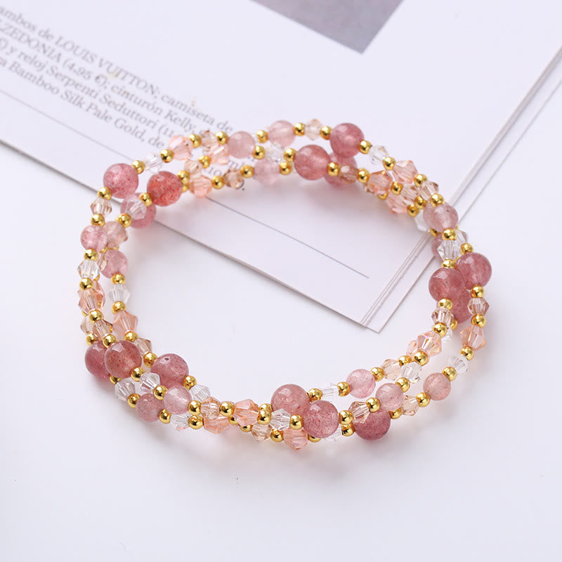 Karma Stone Natural Tourmaline Strawberry Quartz Amethyst Peace Wisdom Double Wrap Bracelet