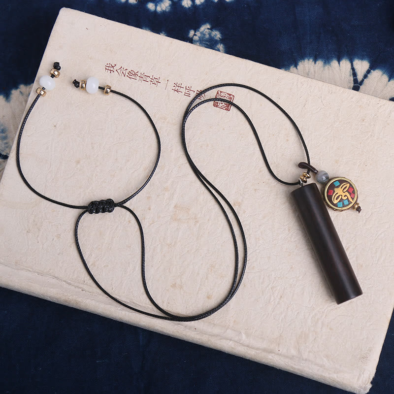 Karma Stone Tibetan Ebony Wood Dzi Bead Peace Calm Necklace Pendant