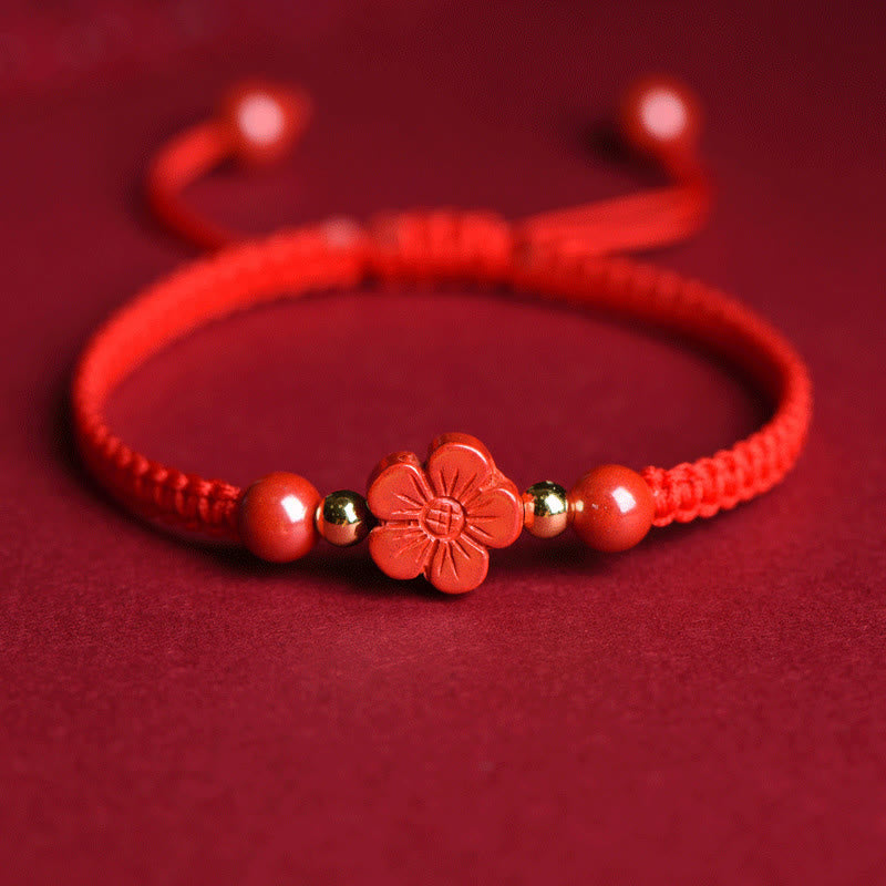 Karma Stone Four Leaf Clover Five-petal Flower Cinnabar Blessing Red String Bracelet
