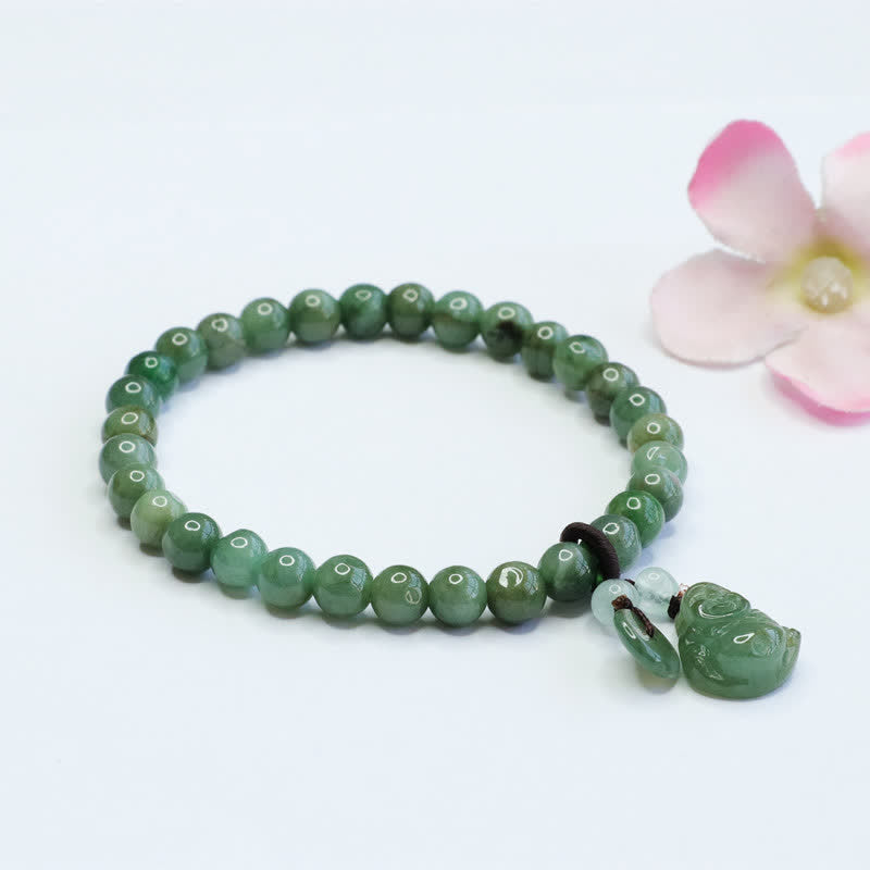 Karma Stone Laughing Buddha Cyan Jade Healing Bracelet