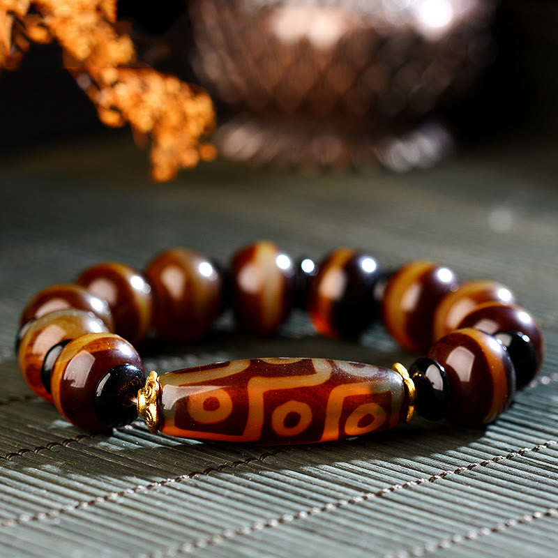 Karma Stone Tibetan Natural Nine-Eye Dzi Bead Agate Wealth Blessings Bracelet