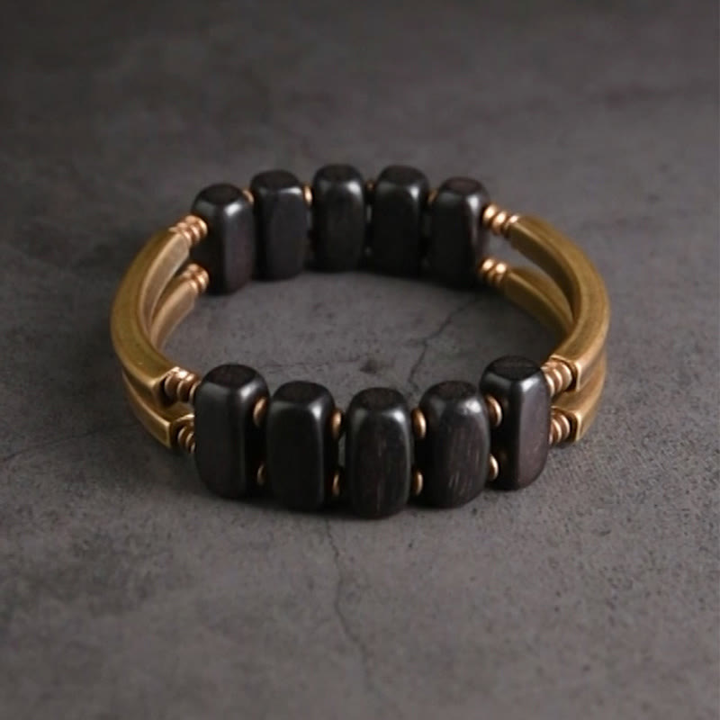 Karma Stone Tibetan Ebony Wood Copper Balance Double Layer Bracelet