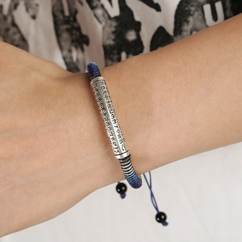 Karma Stone 999 Sterling Silver Heart Sutra Calm Handmade Braided Bracelet