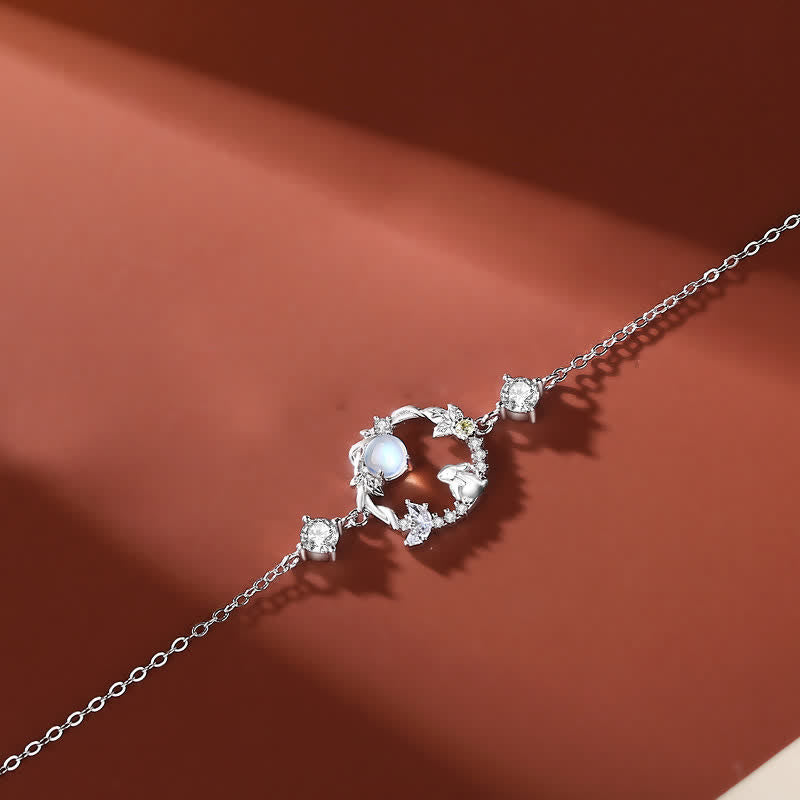 Karma Stone 925 Sterling Silver Moonstone Moon Flower Pattern Necklace Pendant Bracelet Earrings