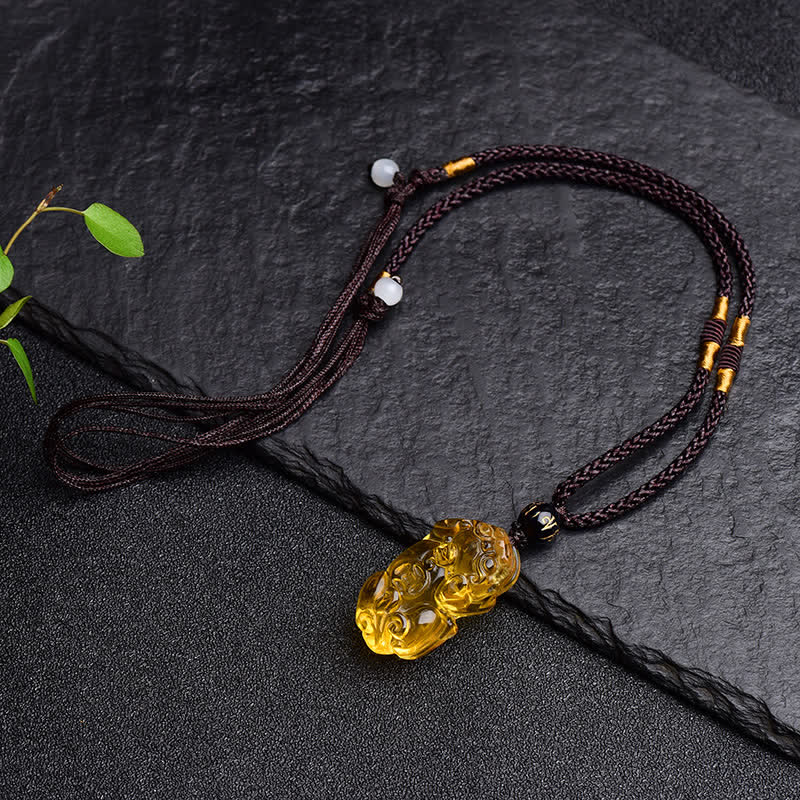 Karma Stone FengShui Citrine PiXiu Wealth Necklace Pendant
