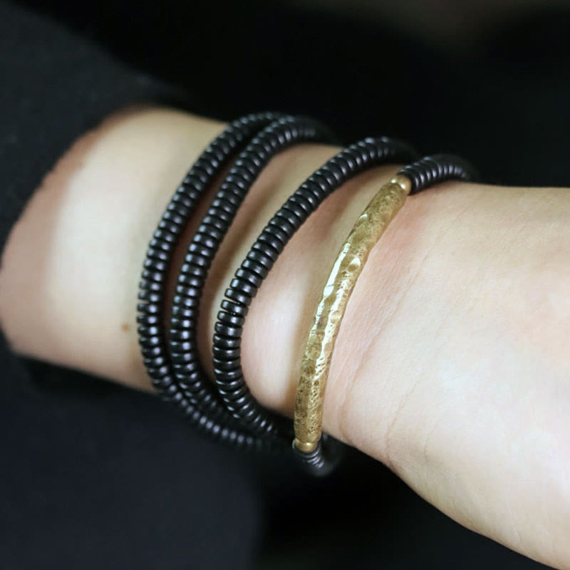 Karma Stone Ebony Wood Copper Balance Multilayered Bracelet
