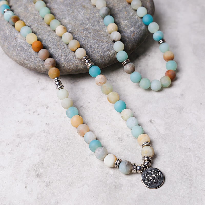 Karma Stone Tibetan Amazonite Stone Blessing Lotus Mala