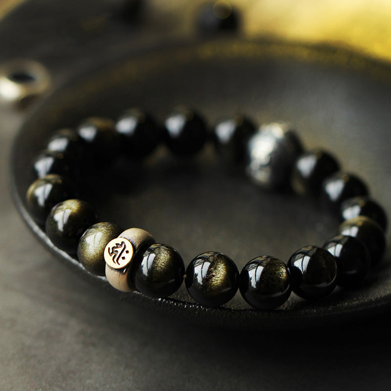 Karma Stone Chinese Zodiac Natal Buddha Obsidian Purification Bracelet