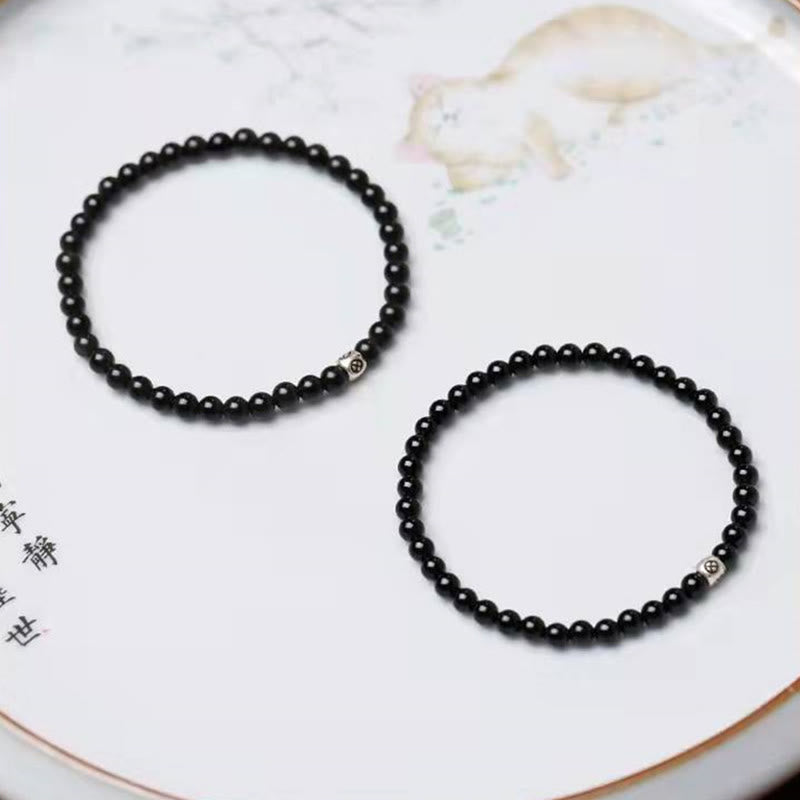 Karma Stone Natural Black Obsidian Smoky Quartz Purification Strength Bracelet