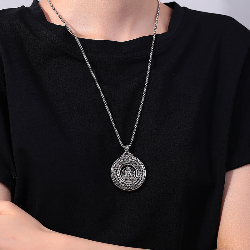 Karma Stone Heart Sutra Buddha Carved Peace Buckle Design Serenity Rotatable Necklace Pendant