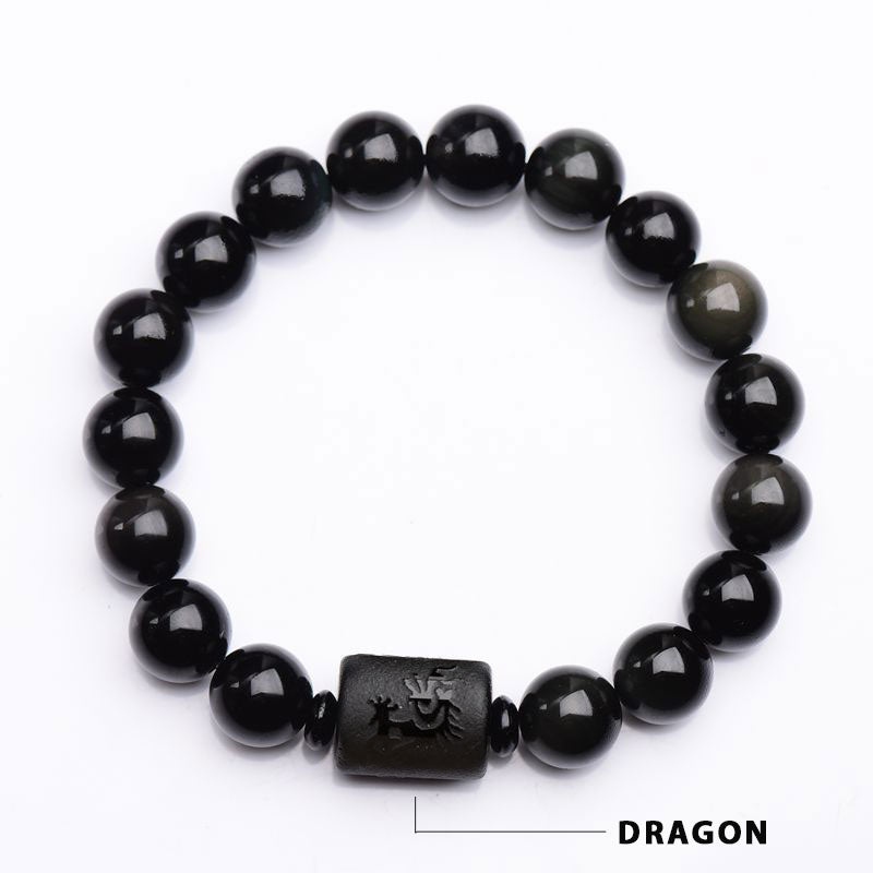 Karma Stone Soul Cleansing Black Obsidian Phoenix Dragon Bracelet