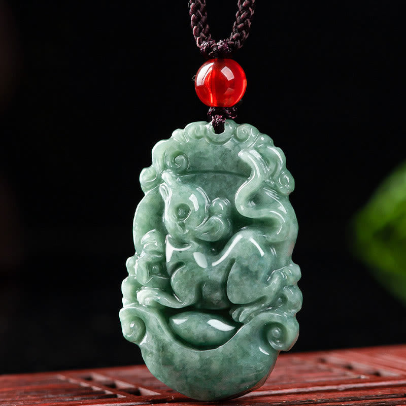 Karma Stone Natural Jade 12 Chinese Zodiac Prosperity Necklace Pendant