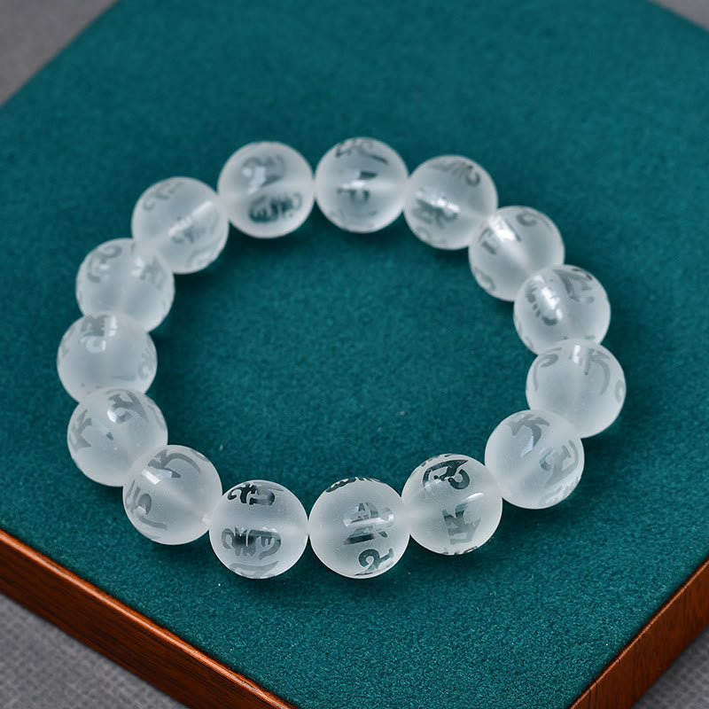 Karma Stone Tibet White Crystal Black Onyx Om Mani Padme Hum Meditation Bracelet