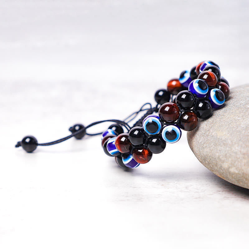 Karma Stone Evil Eye Hematite Tiger Eye Protection Beaded Bracelet