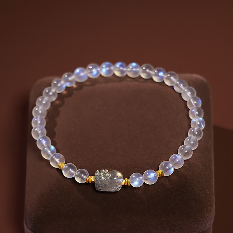 Karma Stone 925 Sterling Silver Plated Gold Natural Moonstone PiXiu Healing Bracelet